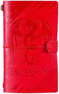 Dragon Gifts Leather Journal Notebook, for Dragon Lovers, Kids, Teens, Refillable Sketchbook, Travel Diary, Lined Planner, 7x5 Inches