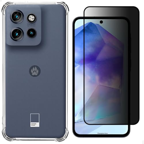 [GL CASES] Kit Capinha Case Capa Silicone Transparente Anti Impacto + Película Privacidade Anti Espião De Vidro 3D Para Motorola Moto G75