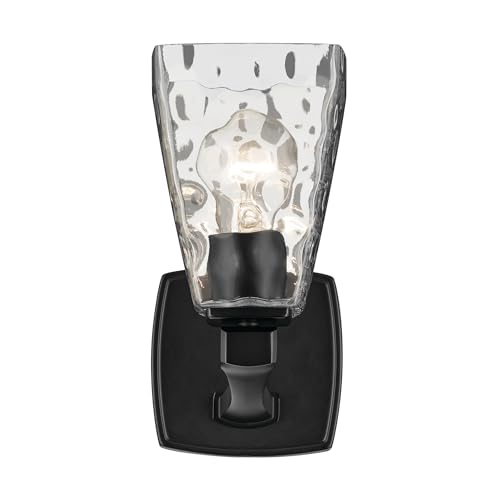 Image of Kichler Marant 5 inch 1-Light Wall Sconce Bathroom Light Fixture with Clear Water Glass in Black, Modern Vanity Light for Bathroom, Powder Room, Hallway (5 inch W x 9.5 inch H), 55214BKWTR
