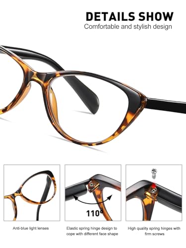 Image of 4 Pack Fashion Cat Eye Reading Glasses for Women, Computer Blue Light Blocking Readers Anti Glare Eyeglasses 0.5