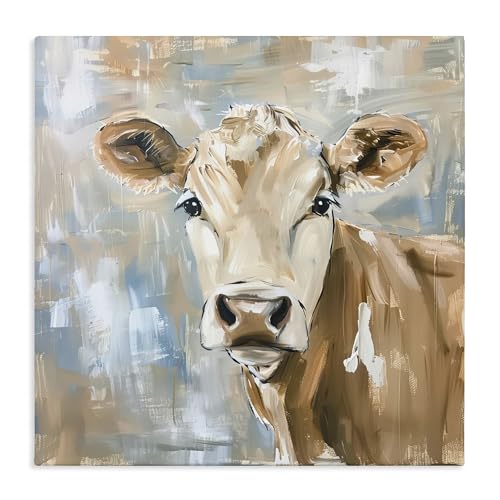 Brown Cow Abstract Farmhouse Portrait, 24 x 24 Inch Canvas Wall Art