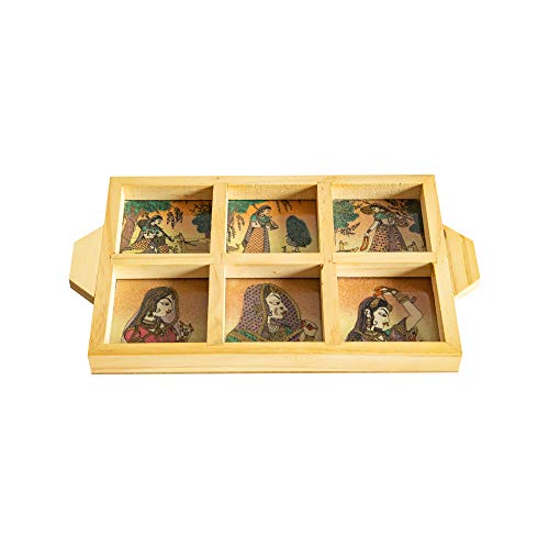 Kushaya Crafts Handpainted Wooden Serving Tray for Dining Tableware, Table Decor, Kitchen Serveware,Breakfast Coffee Table Tray (LXWXH : 11.5X7X1 Inches)