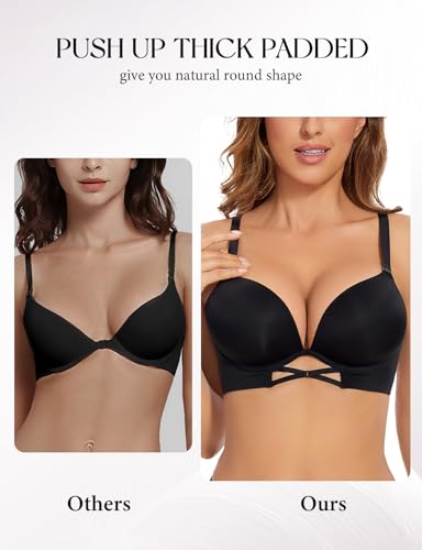 Image of Upushall Push Up Padded Bras for Women Add 2 Cups Plunge T Shirt Everyday Bra Seamless Underwire Support