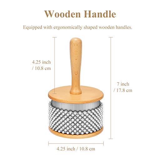 Eastar Cabasa Musical Instrument Percussion Instrument Hand Shaker with Stainless Steel Beads and Wooden Handle for Students Kids Classroom Band, Compact Size - Thumbnail 3