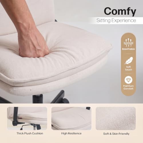 Image of DROGO Zen Pro Criss Cross Legged Office Chair for Work from Home with Flip-Up Armrest & Wide Thick Cushion Seat | Computer Study Chair with Adjustable Height, Recline & Heavy Duty Metal Base (Beige)