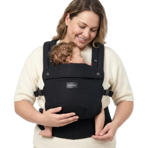 Image of Momcozy Baby Carrier - Ergonomic, Cozy and Lightweight Carrier for 7-45lbs, Effortless to Put On, Ideal for Hands-Free Parenting, Enhanced Lumbar Support, Purehug, Extended Fit (45 inch-69 inch Waist), Black
