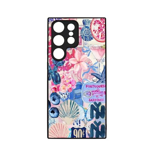 qizjio Cute Collage Phone Case Shockproof Protective Coastal Preppy Phone Cover for Samsung Galaxy S24 Ultra