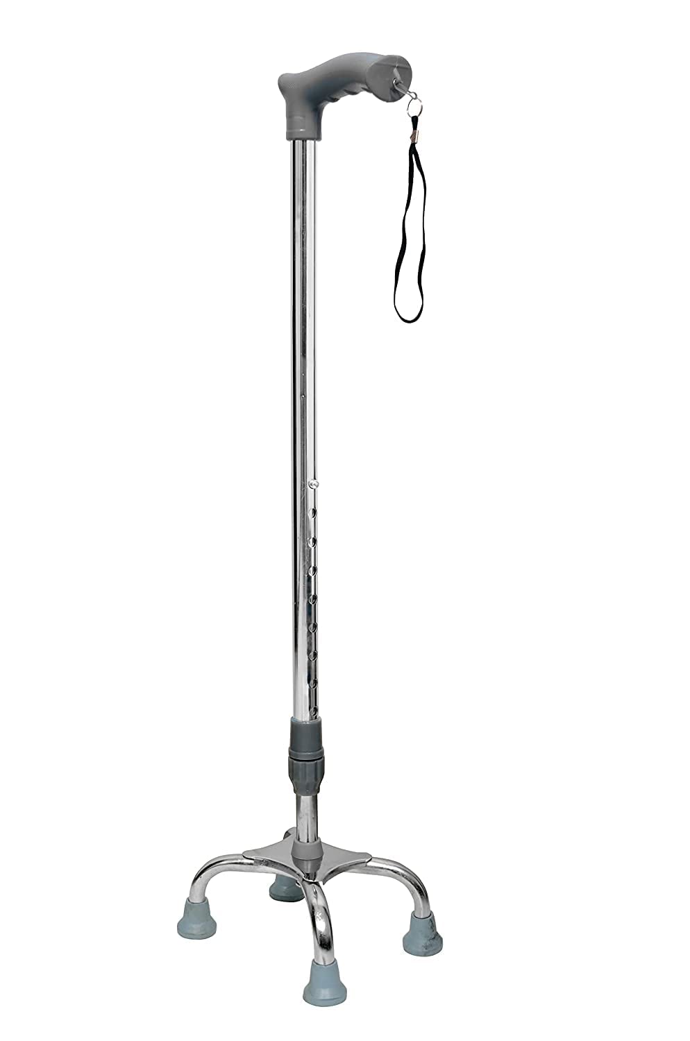 4 Leg Chrome Grey Height Adjustable Men/Women/Old Age People Patient Walking Stick (Grey)