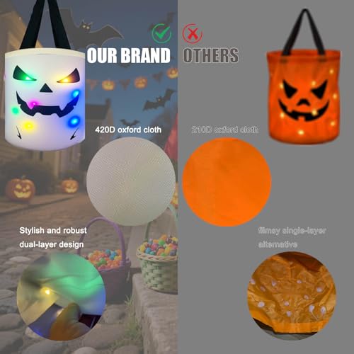 Halloween Trick or Treat Bags Candy Bucket, Upgraded Light Up Ghost Basket Decoration Multipurpose Reusable Goody Sweet Buckets for Scary Night Party Supplies Favors Festival Decor Gifts White 1 Pack - image 4