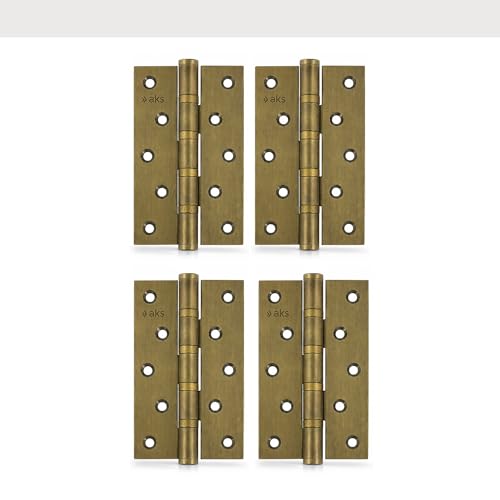 Image of AKS Stainless Steel Four Ball Bearing Hinges for Main Door, Office, Home & Bathroom Doors 6 Inch Length 3 Inch Width 3mm Thickness Hinges | 5 Years Warranty (Pack of 4, Antique Brass)