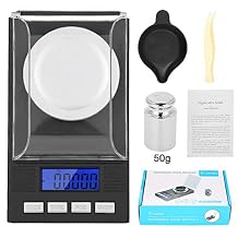 Digital Milligram Jewelry, LED Digital Display Mini Portable High Precision 0.001g Pocket Jewelry with Calibration Weights Tweezers and Weighing Pans 50g