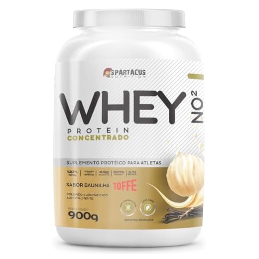 Whey Protein Concentrado NO2 Pote 900g 100% Whey Suplemento Protéico Baixo Carboidratos + Aminoácidos BCAA e Glutamina Rende 30 Porções - Spartacus Nutrition (900g, Baunilha Toffe)