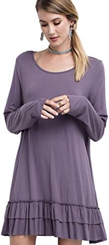 Easel Women's Ruffle Hem Tunic Top Long Sleeve