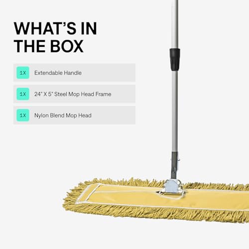 Image of 24 Inch Yellow Commercial Dust Mop & Floor Sweeper with Extendable Handle - Mop for Hardwood, Tile, and Concrete Floor Cleaning