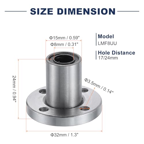 QUARKZMAN LMF8UU Linear Kugellager 8mm Bohrung 15mm OD 24mm Länge Runde Flansch vernickelt mit Schrauben für CNC Maschine 3D Drucker 2 Stück