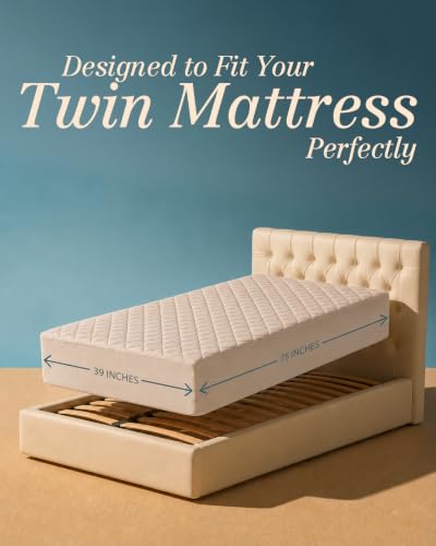 Image of Quilted Fitted Mattress Pad, Twin Mattress Protector Topper with Deep Pocket Stretches up to 16 Inches, Machine Washable Mattress Cover by Utopia Bedding (Beige)