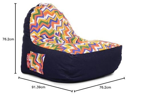 Image of Style Homez Urban Design Denim Canvas Geometric Printed Chair Bean Bag XXL Size Filled with Beans Fillers
