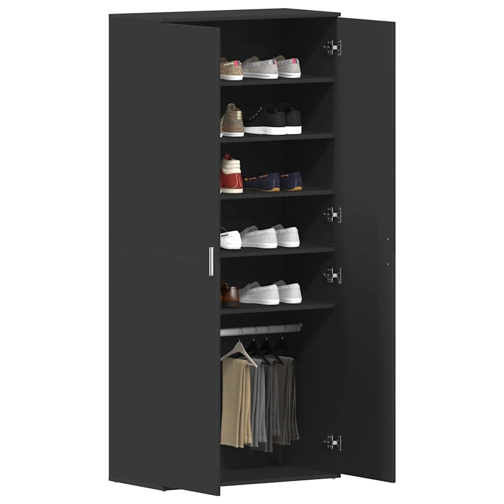 Szafka na buty z regałem, czarna, 80 x 39 x 178 cm, wykonana z materiału drewnopochodnego, oszczędność miejsca do przechowywania do przedpokoju i przedpokoju, z 5 półkami i uchwytami na