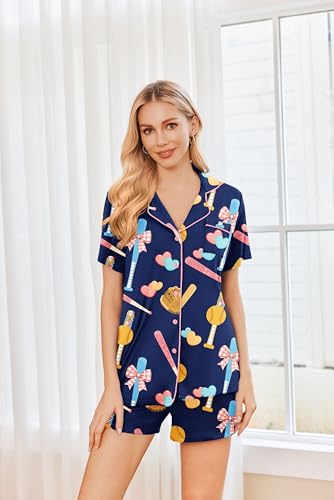 Image of Ekouaer Womens Pajamas Set 2 Pack Button Down Summer Sleepwear Short Sleeve Comfy Pjs Loungewear Set
