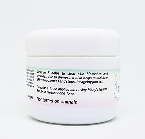 Mistry's Natural Vitamin E Cream 50g - Moisturising & Rejuvenating, Gentle for Restoring Balance, Dryness, Stretch Marks & Anti-Aging - Additive Free, Vegan