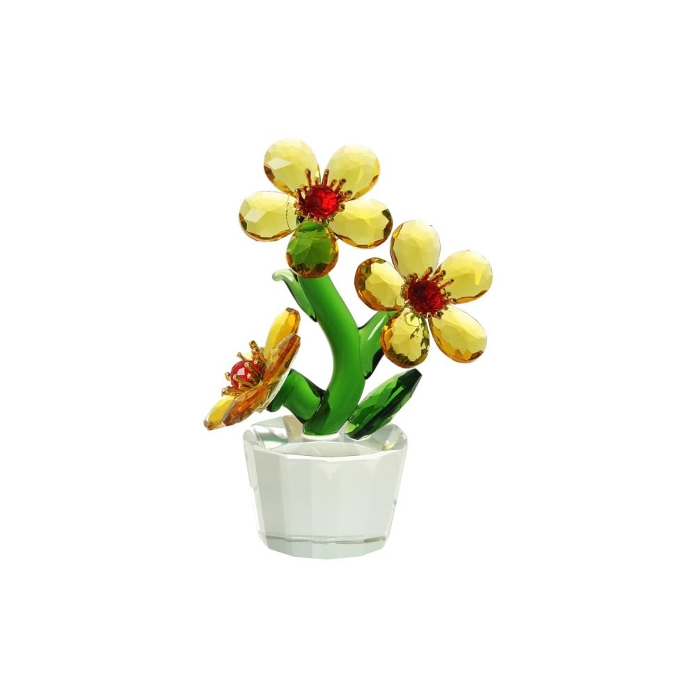 Huffa Threeflowersgolden Artificial Sunflower Crystal Ornaments For Desktop Living Room Decor