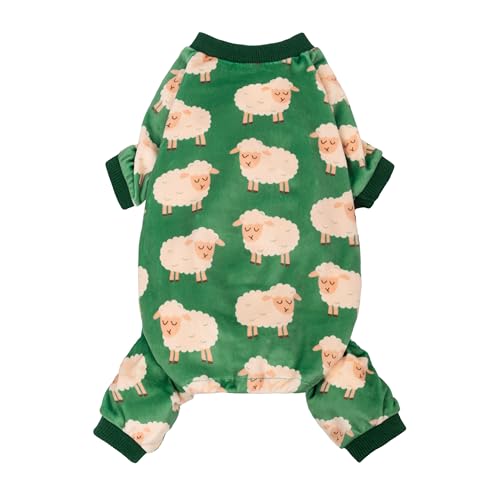 Image of Fitwarm Funny Sheep Dog Pajamas, Warm Winter Dog Clothes for Small Dogs Boy Girl, Cozy Pet Onesie with Feet, Green, White, Medium