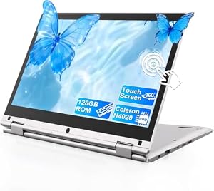 11.6 Inch Laptop Computer, Touchscreen Laptop with 360° Foldable Design, Celeron N4020 Processor, 6GB RAM 128GB SSD, Portable Student Laptop with WPS Office, Webcam, WiFi 5 & Bluetooth 5 - Sliver