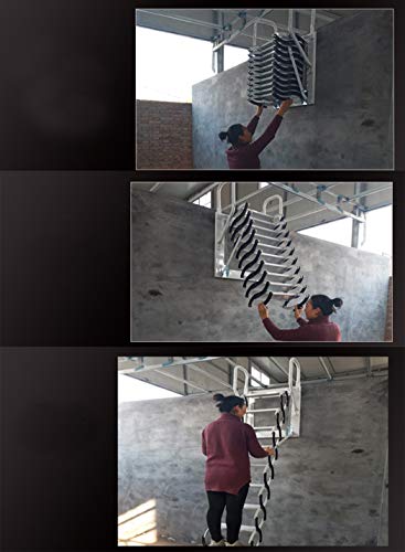 Heavy Duty Steel Metal Loft Wall Ladder Stairs Attic Household Pull Down Thick Folding Ladder Factory (Carbon Steel 2.5-3M,Black White)