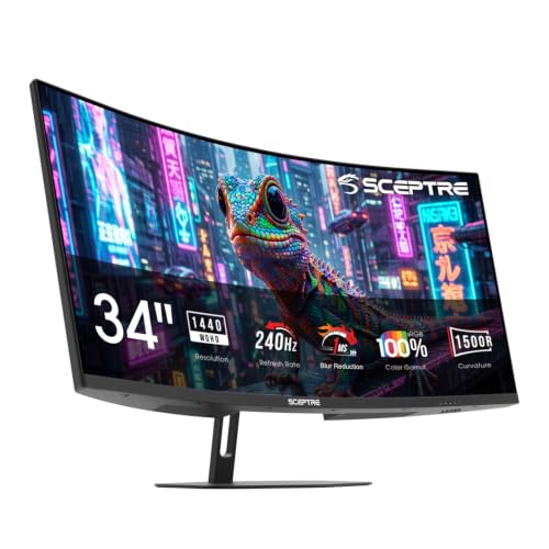 Image of New! Sceptre Curved 34-inch Prime Gaming Monitor 3440 x 1440 up to 240Hz 1500R 1ms 100% sRGB DisplayPort x2 HDMI x2 Build-in Speakers, Machine Black 2027 (C345B-QU240T Series)