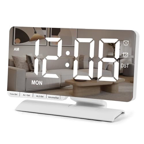 Digitaluhr,Wecker für den Nachttisch,7,3'Großes LED Spiegeldisplay mit Datumsanzeige,Dual-Alarm mit 3...