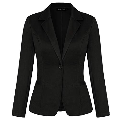 MINTLIMIT Women’s Color Work Office Long Sleeve Button Lined Blazer with Pockets(Black M)