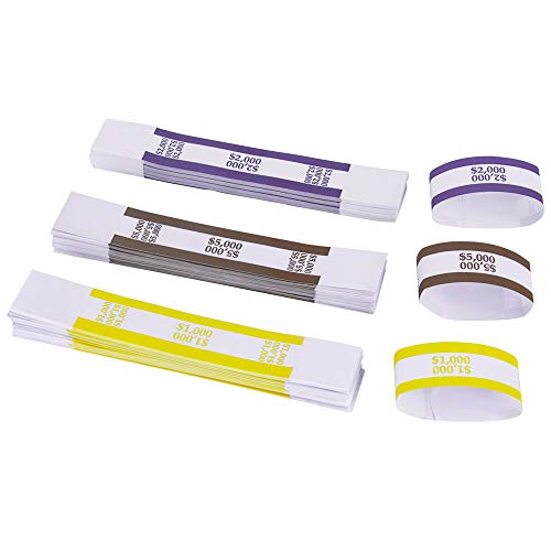 Naturalabel 600Pcs Assorted Currency Straps，$ 1000, 2000, 5000，Each 200 Straps，Self Adhesive Money Bands (3 Colors) #TOP4