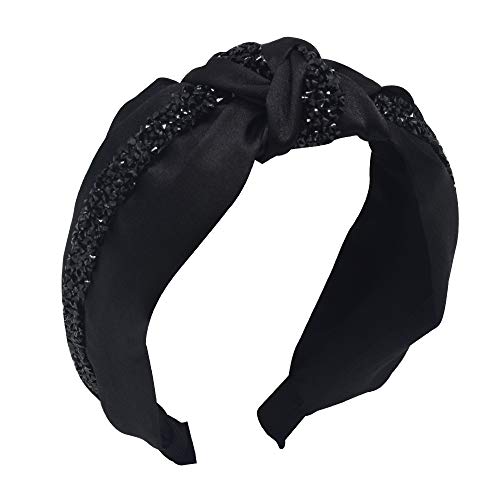MHDGG Headbands for Women Knotted Headbands Rhinestone Diamond Turban Headbands for Women Wide Headbands for Women Vintage Hairband Hair Hoops Hair Accessories,Black