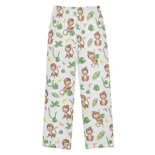 ZZXXB Tropical Monkey Palm Leaves Boys Long Pants Soft Trousers Elastic Waist Kids Lounge Bottoms with Pockets S-XL