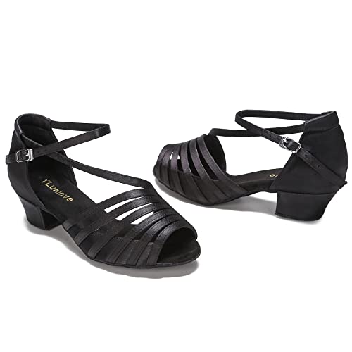 Tlunlove Low Heel Ballroom Dance Shoes Women Salsa Latin Bachata Swing Practice Dancing Shoes Comfortable Dance Heels Cuban 1.5Inch (6, Black) #TOP4