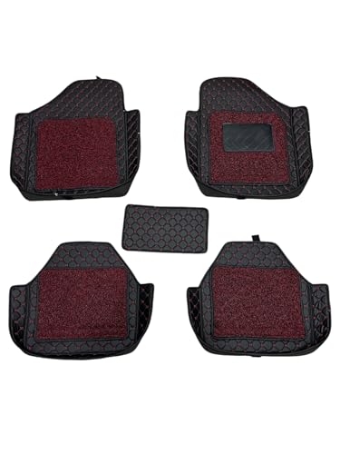 Image of Auto Fusion Premium 7d Car Mats Universal for All Cars | Luxury Double Stitched 7 Layer Protection Car Floor Tray Mats | 100% Waterproof and Washable (Black with Red Stitching, Universal)