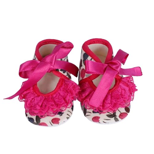 Dark Pink Floral Printed Frill Ribbon Booties Shoes for Girls Soft Warm Comfortable Anti-Slip New Born Infant shoe Baby Footwear gift for little one Walking & Daily Wear-image-38