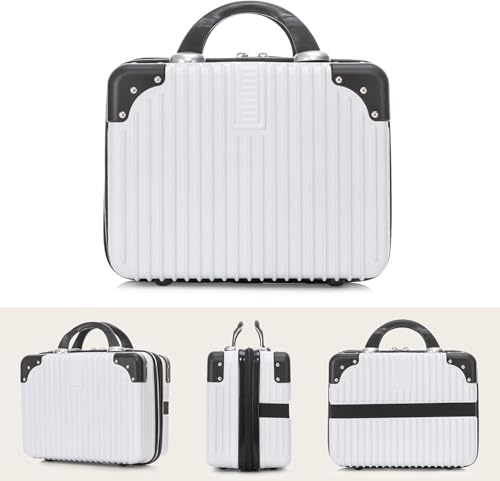 Image of Portable Hard Shell Cosmetic Bag Travel Case, Small Travel Hand Luggage with Elastic Band, Mini Abs Carrying Makeup Case Suitcase (B-Black-Whit)