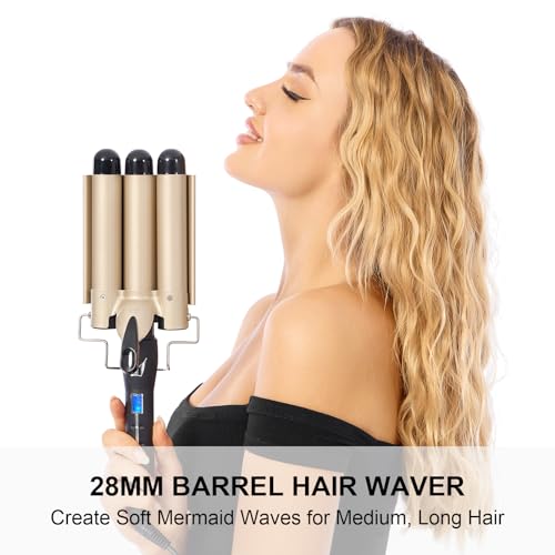 Miniatura 2 de Planchas De Ondas 28mm, Aimervo Ondas Grandes Tenacillas Pelo, Tecnología Cerámica Tourmalina, Temperatura Variable De 80-210 C, Waver Calentamiento Rápido 30s, Guante Resistente Al Calor Incluido