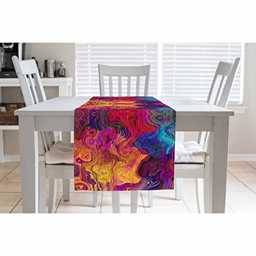 Hosnye Table Runner Abstract Colorful Chaotic Waves Pattern,Cotton Linen Table Runner Decoration For Kitchen Family Dinner Table Holiday Party Farmhouse Style 13 X 72 Inch #TOP2