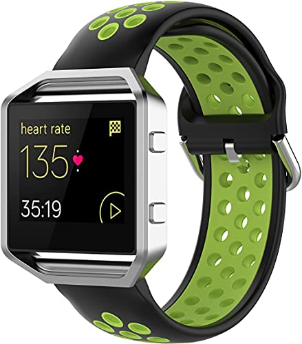 Bracelet de Montre Compatible avec Fitbit Blaze, Bracelet Respirable de Montre-Bracelet de Silicone (Black Green)
