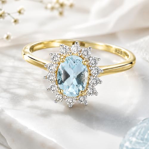 Image of Princess Diana Inspired Halo Birthstone Ring for Women Girls | Pure 925 Sterling Silver with AAA+ Natural Gemstone | 18K Gold-Plated | Best Gift for Birthday, Anniversary, or Valentine�s Day