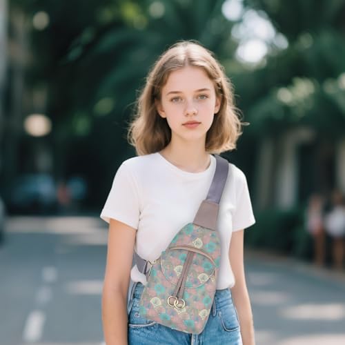 MICOM Sling Bag, Crossbody Bags for Women,Floral PU Fashion Sling Bag for Women,Leather Sling Crossbody Bags,Adjustable for Travel Shopping (Purple)2