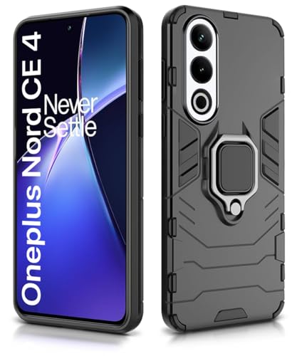 Image of WOW IMAGINE Shock Proof Back Case Mobile Cover for 1+ OnePlus Nord CE 4 5G | Back Cover Case (Tough Armor | Hybrid PC + TPU | Ring Holder & in-Built Kickstand | Black)