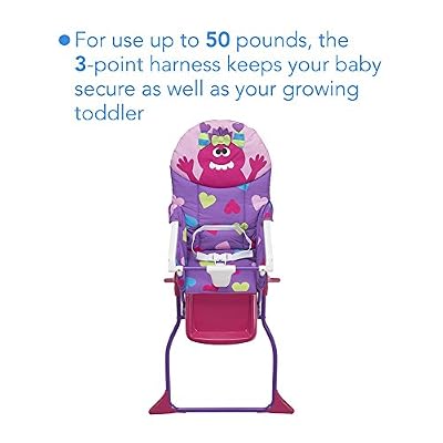 Cosco Kids Folding High Chair for Babies and Toddlers (from 6 Months to 50 lbs) Simple Fold Deluxe with 3-Position Tray, Portable High Chair, Monster Shelley