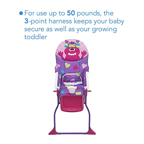 Image of Cosco Kids Folding High Chair for Babies and Toddlers (from 6 Months to 50 lbs) Simple Fold Deluxe with 3-Position Tray, Portable High Chair, Monster Shelley