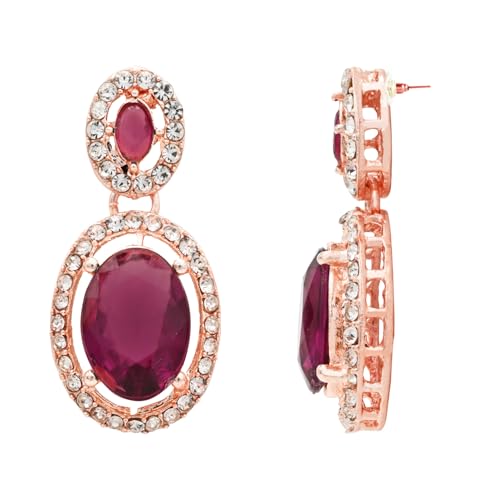 Image of I Jewels Rose Gold Plated Stylish Design Crystal Diamond Necklace & Earrings Jewellery Set for Women