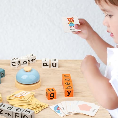 Wooden Spelling Games, Alphabet Letter Matching Toy with 20 Alphabet Blocks & Call Bell, Montessori Educational Learning Toys Gifts for Kids Ages 3+ Boys Girls - Image 6