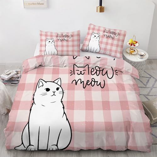 Housse de Couette Fermeture Éclair 240 x 260 Chat Blanc Facile