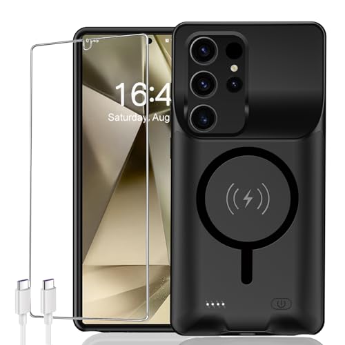 Battery Case for Galaxy S24 Ultra Upgraded 12000mAh Rechargeable Portable Extended Battery Pack Supported Qi Wireless Charging Case Compatible with Galaxy S24 Ultra(6.8 inches) Charging Case-Black